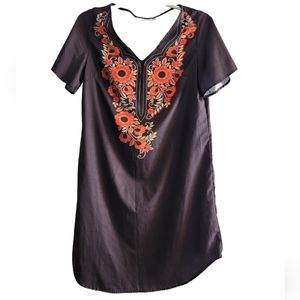 Navy Blue Dress with Orange Floral Design